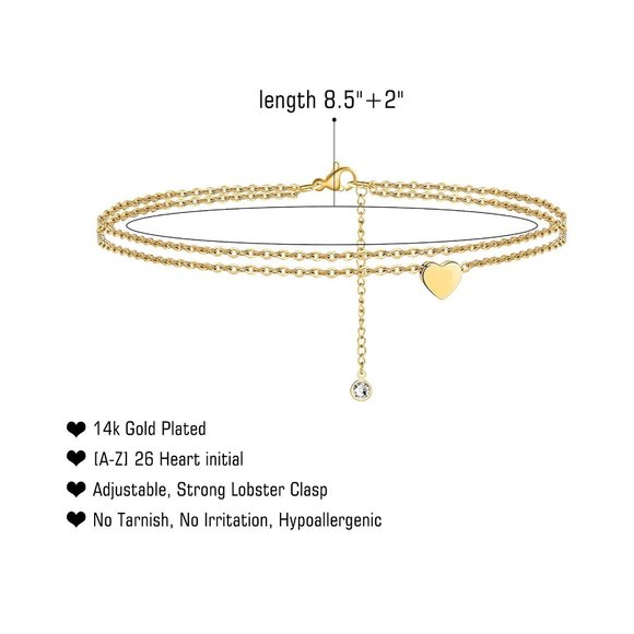 "Ankle Bracelets, Letter- G, 14K Gold Plated Dainty Layered Heart , ELDM22105G - Picture 8 of 8